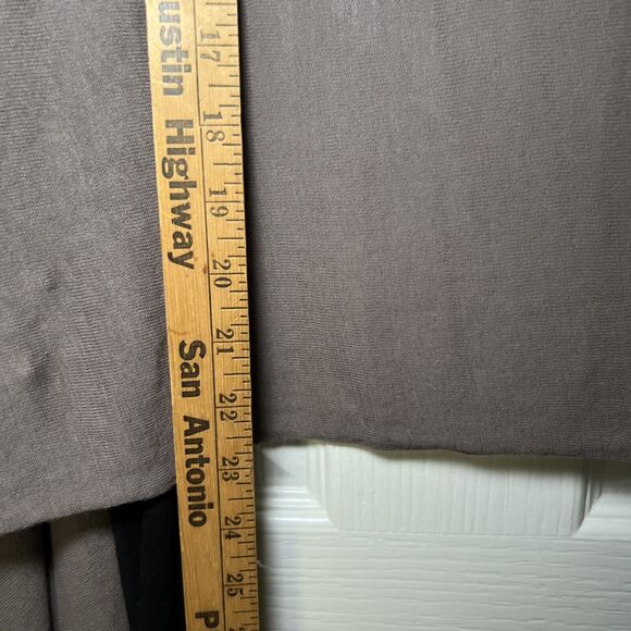 Drape Front Open Cardigan Sweater Wrap Women M/L Tan Black Colorblock Waterfall - Picture 9 of 10